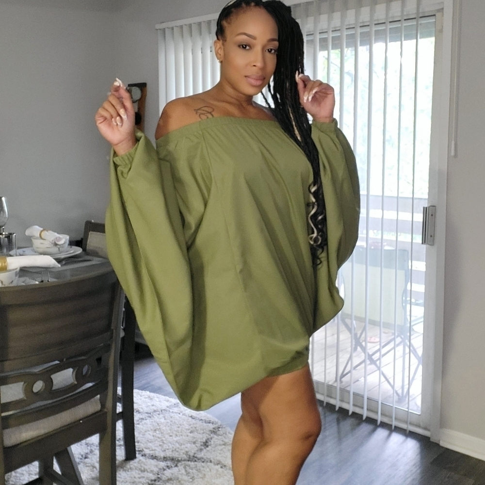 Olive green off the shoulder dress